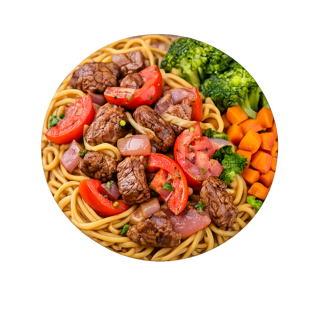 Salteado de res con vegetales al horno