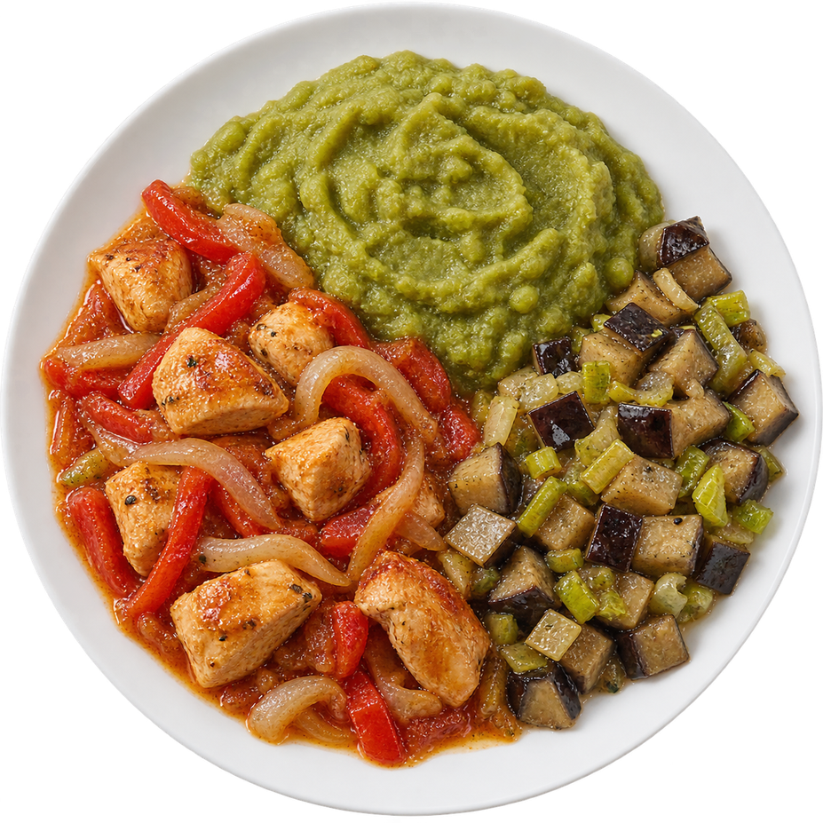 Pollo al jugo con puré casero de arvejas