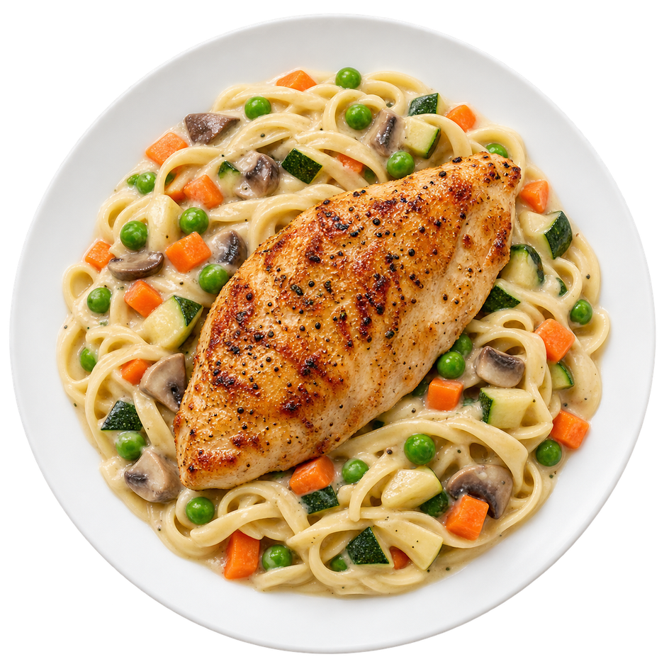 Fideos primavera con pollo y vegetales