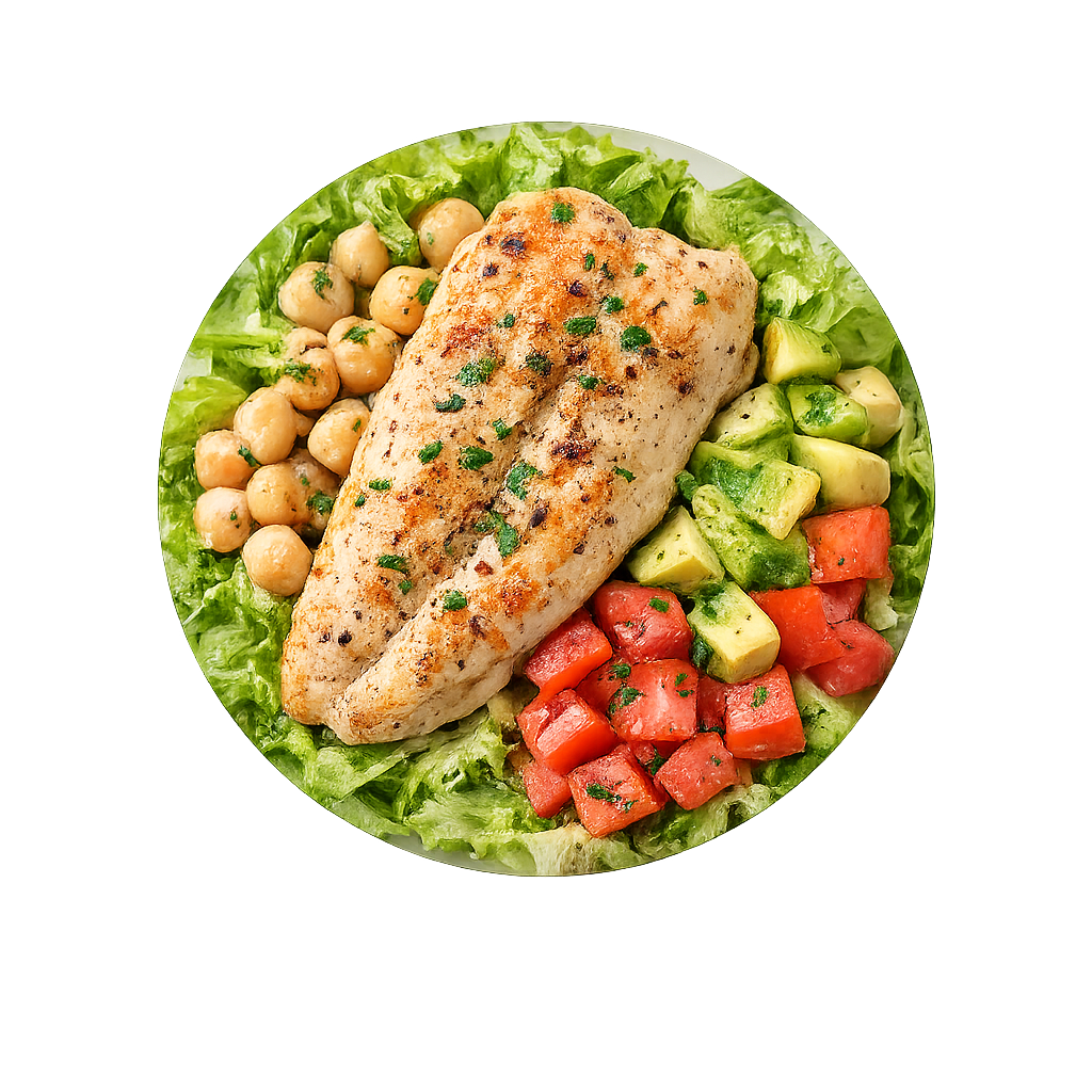 Combinado de pollo con garbanzos y palta