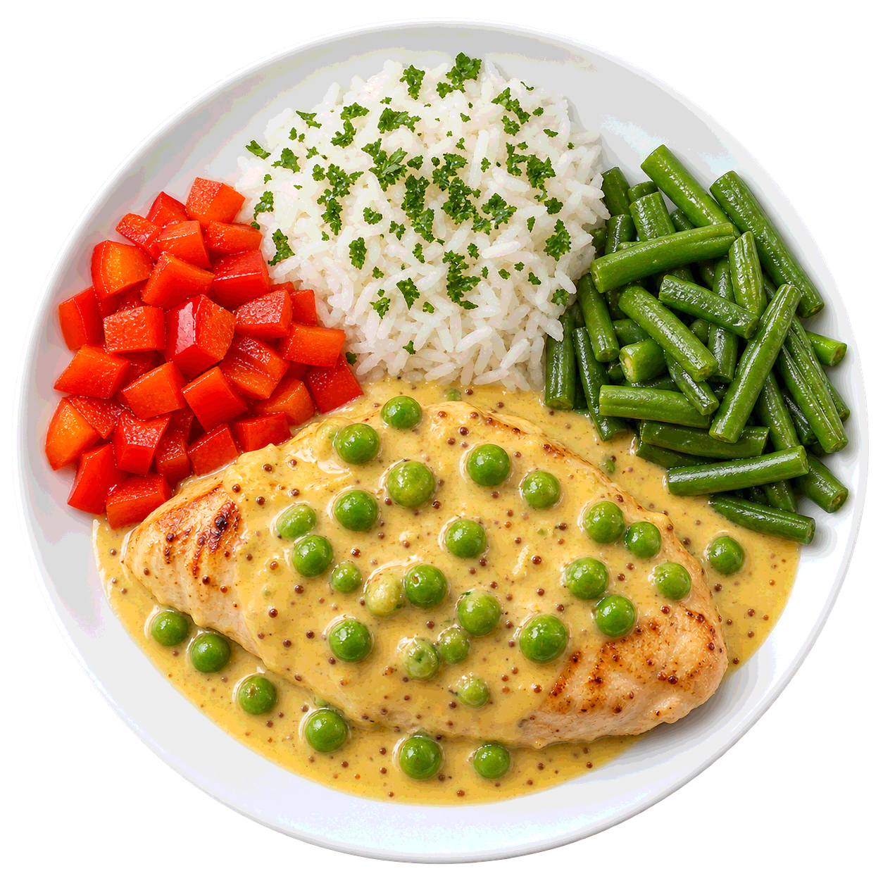 Pollo a la mostaza con arroz al perejil