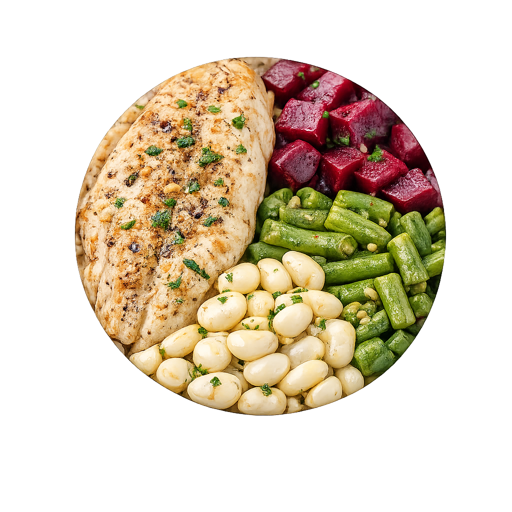 Pescado al horno con vegetales cocidos