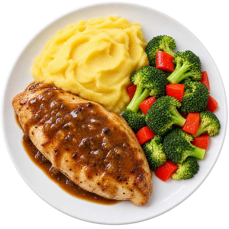 Pollo en salsa mensí con puré de papa